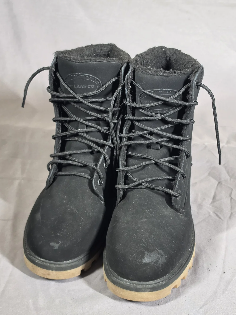 Lugz Men’s 10.5 Black Faux Fur Lined Work Boots Gum Lug Sole Winter Y2K